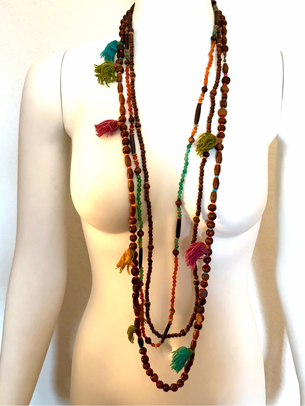 Boho Two Necklace Set, Brown Multicolor beads & tassels
